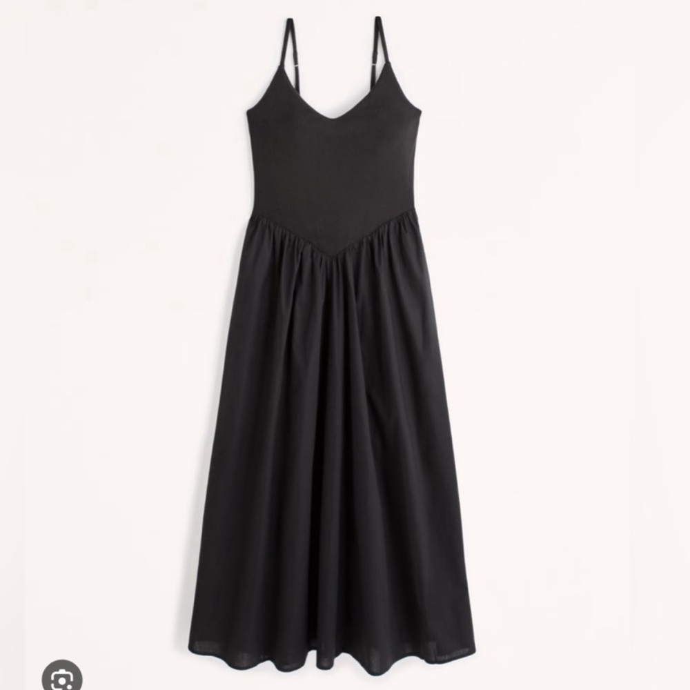 Abercrombie & Mixed Fabric Drop-Waist Midi Dress black ribbed top poplin skirt M
